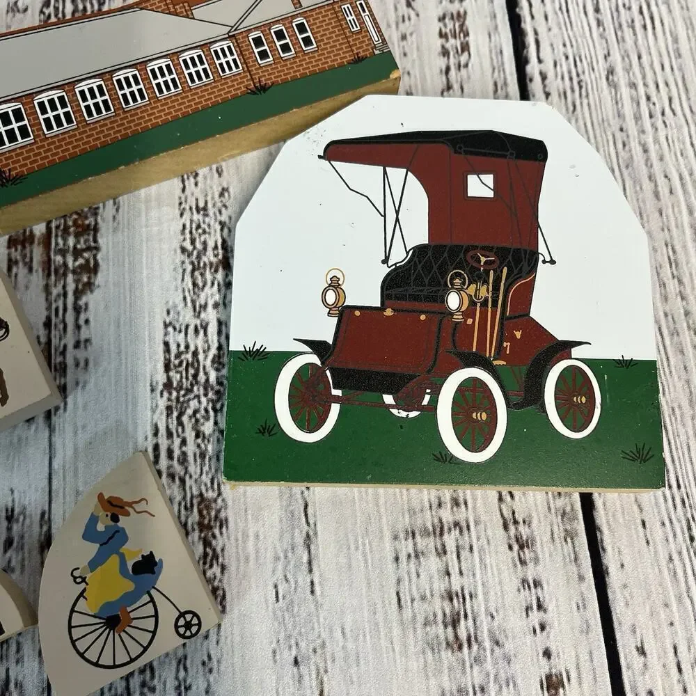 Vintage 5pc Wooden Village Lot Shepherds Heart St. Louis Carriage Timken Co.